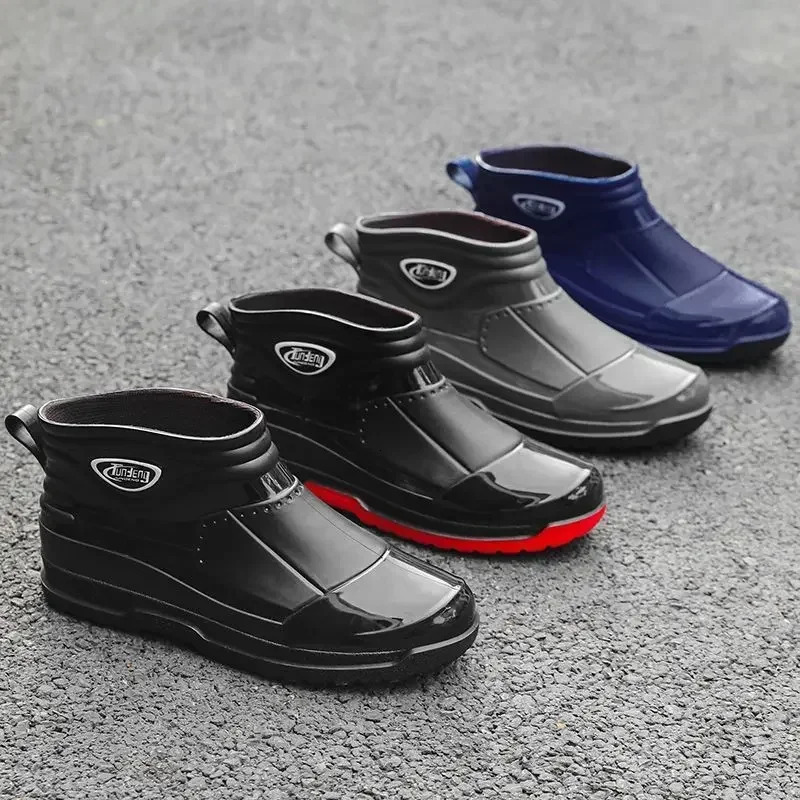 Rain Boots for Men Wear-resistant Waterproof and Non-slip Man Shoes Pvc Low-heel Garden Work Fishing Plastic Original 250106