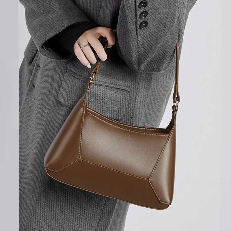 Burminsa Cowhide Genuine Leather Underarm Shoulder Bags For Women 2025 Trend Designer Crossbody Purses Geometric Ladies Handbags