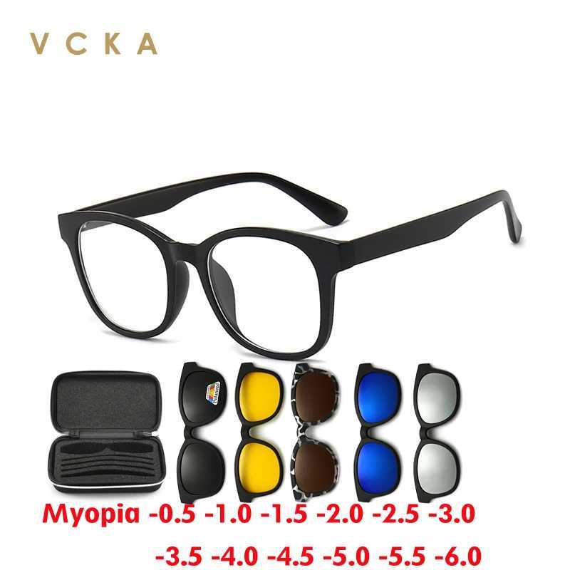 VCKA Mens Polarized Myopia 6-in-1 Sunglasses 2024 Classic Optical Magnetic Clip Prescription Customized Womens Glasses Frame -0.5~-10 W250109