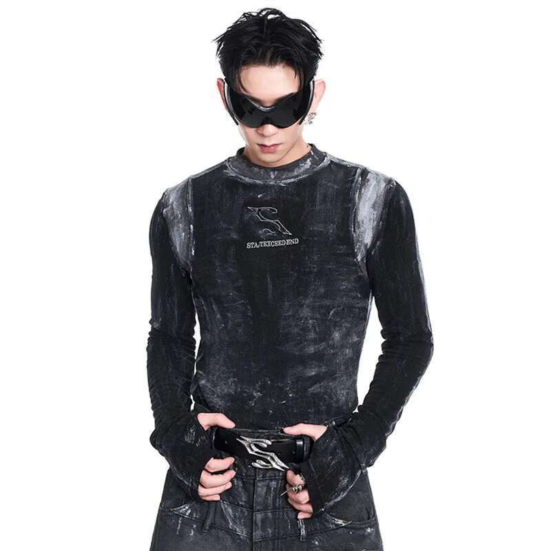 High Street Bottom Shirt Slim Letter Pattern Design Fashion Scrawl Male Long Sleeve T-Shirts Casual Clothes