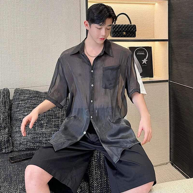 Translucent Splicing Multifunctional Short Sleeve T Shirt Personalized Trendy Street High Quality Men's Clothes