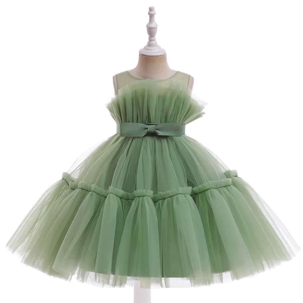 Elegant Ruffles Wedding Par Baby Girls Dress Tulle Pink Bow Bridemaid Princess Birthday Kids Dresses For Girl Evening CostumesXJ250108