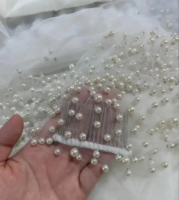 1Tier Wedding Veil With Pearls Long Bridal Veil Scattered Pearls Dense Pearls Mantilla Veil with Comb Cathedral Custom250108