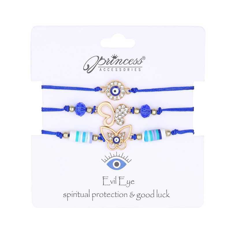 3Pcs Evil Eye Bracelet for Women Lucky Amulet Protection Rhinestone Flower Butterfly Handmade Adjustable Wristband Charm JewelryXJ250109