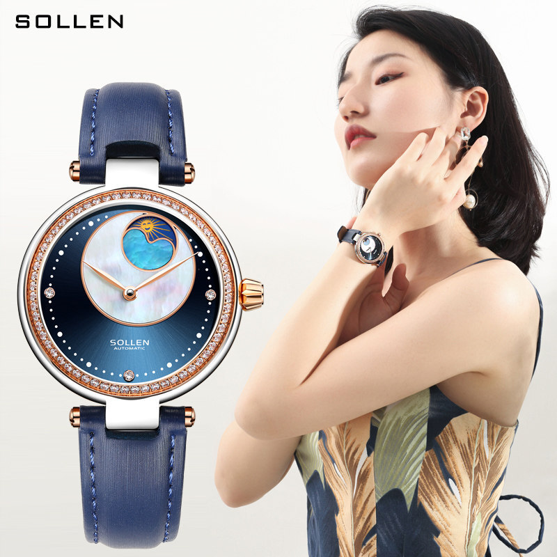 SOLLEN Women's Automatic Quartz Watch with Stainless Steel Band and Water Resistance