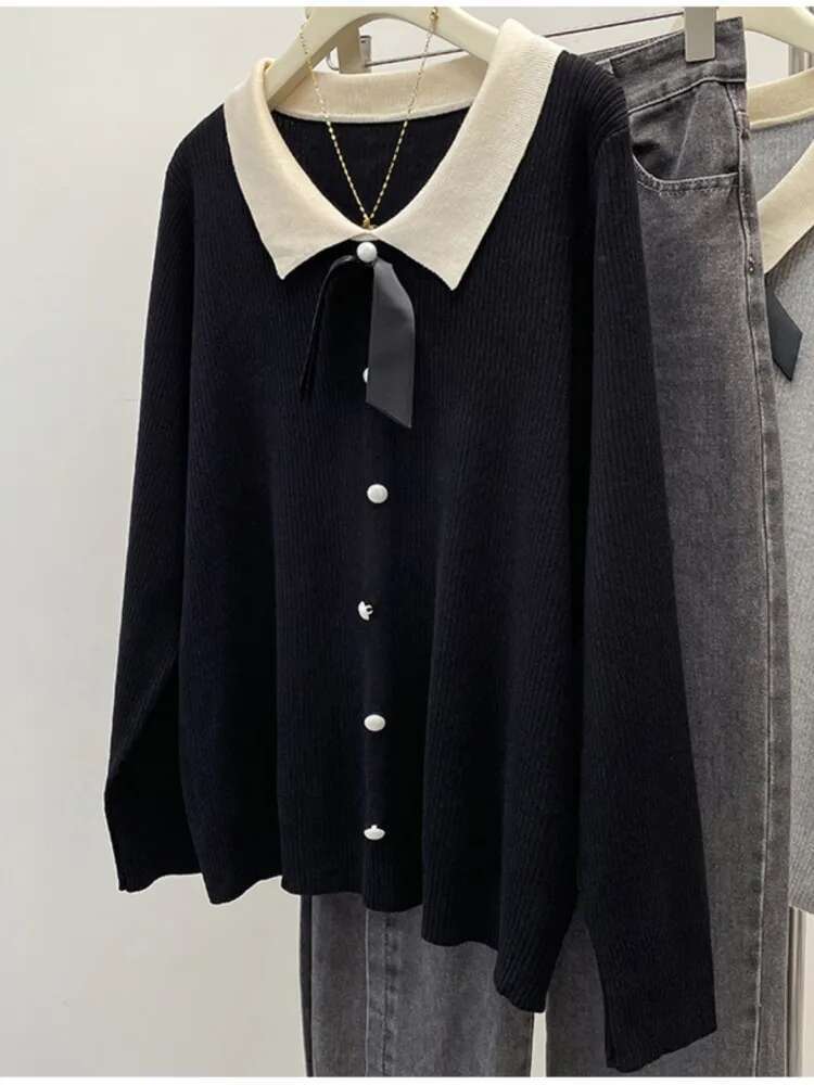 Plus Size Autumn Long Sleeve Pullover Women Elegant Fashion Bow Ladies Sweaters Korean Style Woman Sweater Tops