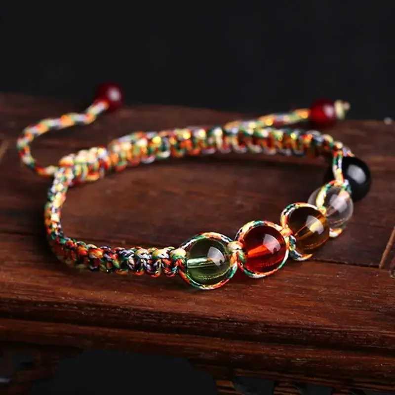 Lucky Beaded Bracelet Colorful Handmade Braided Rope Bracelets Natural Stone Bead Adjustable Bangle Unisex JewelryXJ250109