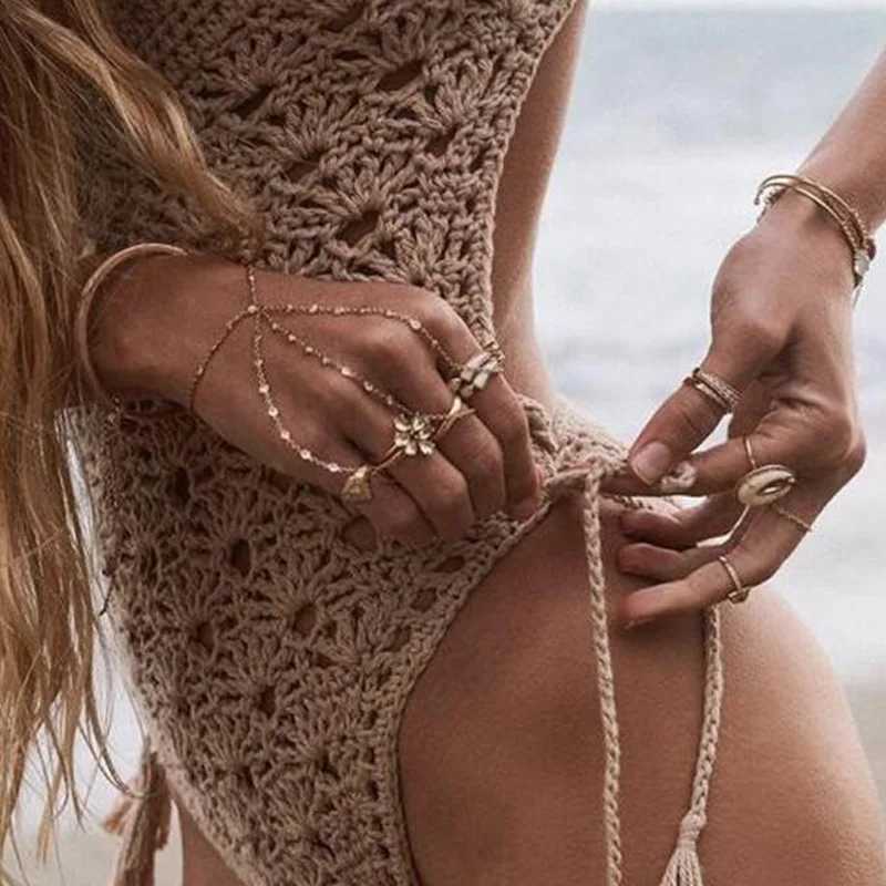 Sexy One Piece Swimsuit Women Crochet Sexy Swimwear Fa Khaki Thong ss Monokini Bathing Suit HotXJ240108