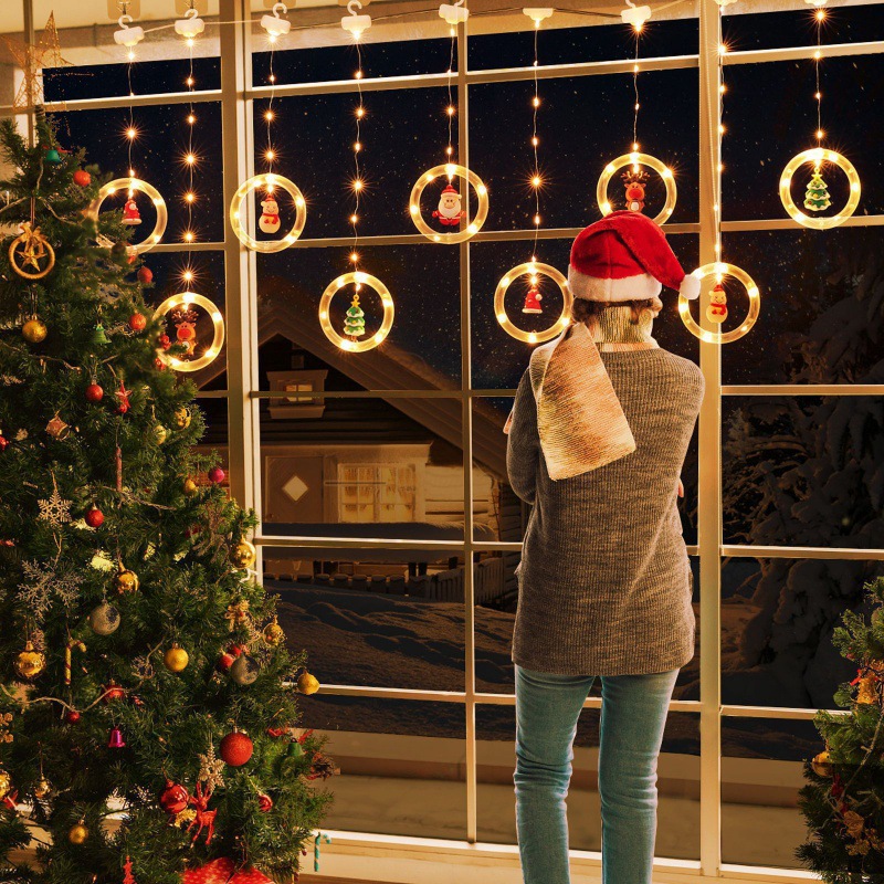 Leather cord curtain lights usb remote control ambient color lights christmas star snowflake decoration christmas tree circle copper wire