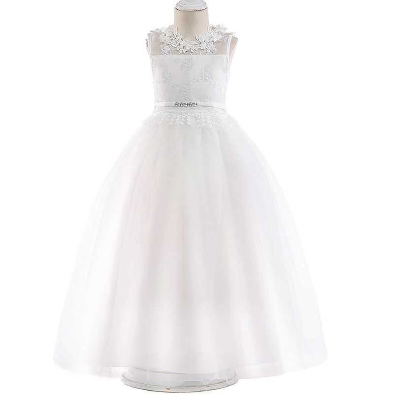 Flower Long White Dress Kids Dresses For Children Princess Dress Girl Par Prepare The Wedding Dress 10 12 13 14 Year VestidosXJ250108