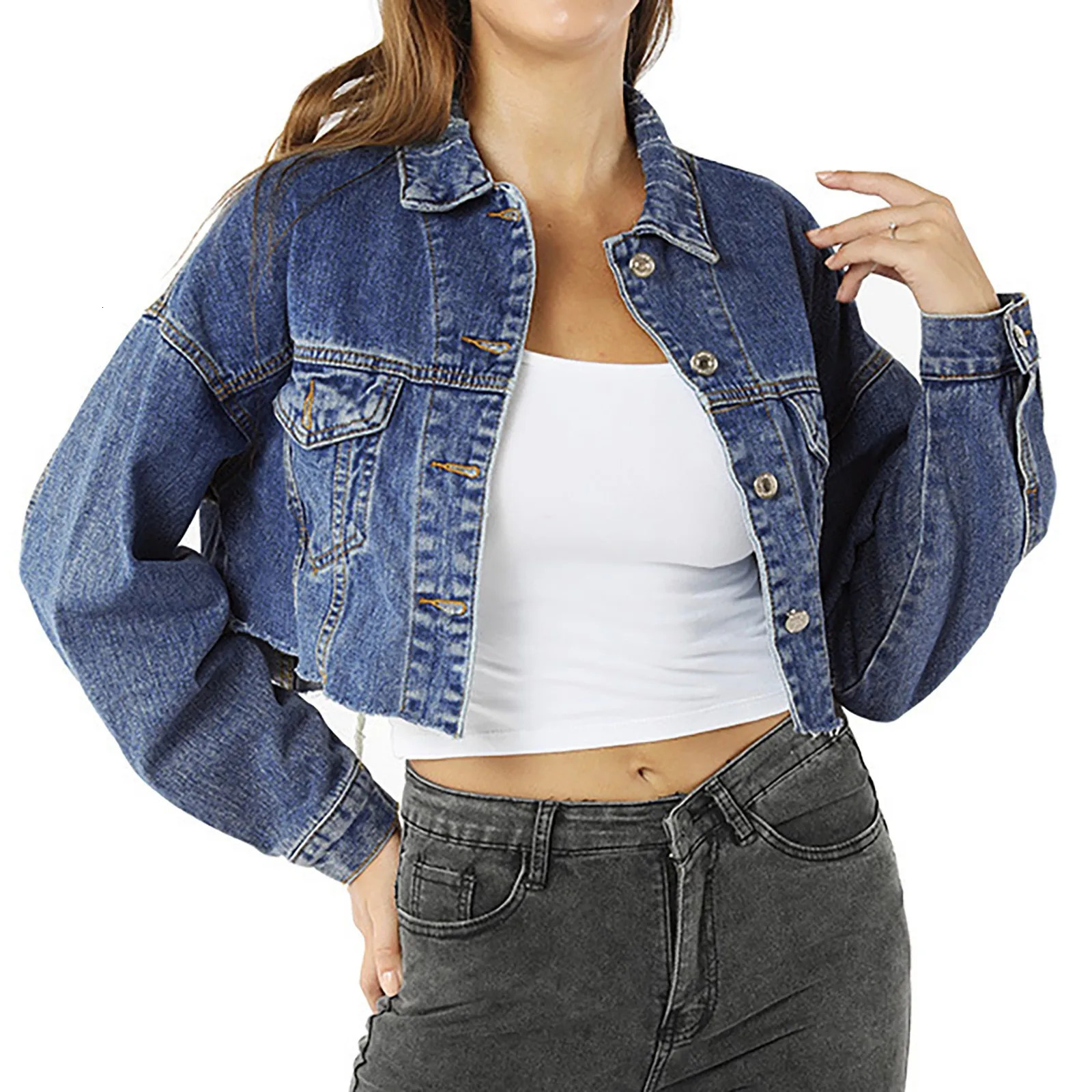 Cropped Denim Jackets Coats Short Black Blue Jeans Jacket Autumn Korean Fashion Outerwear Womens Crop Tops 250109