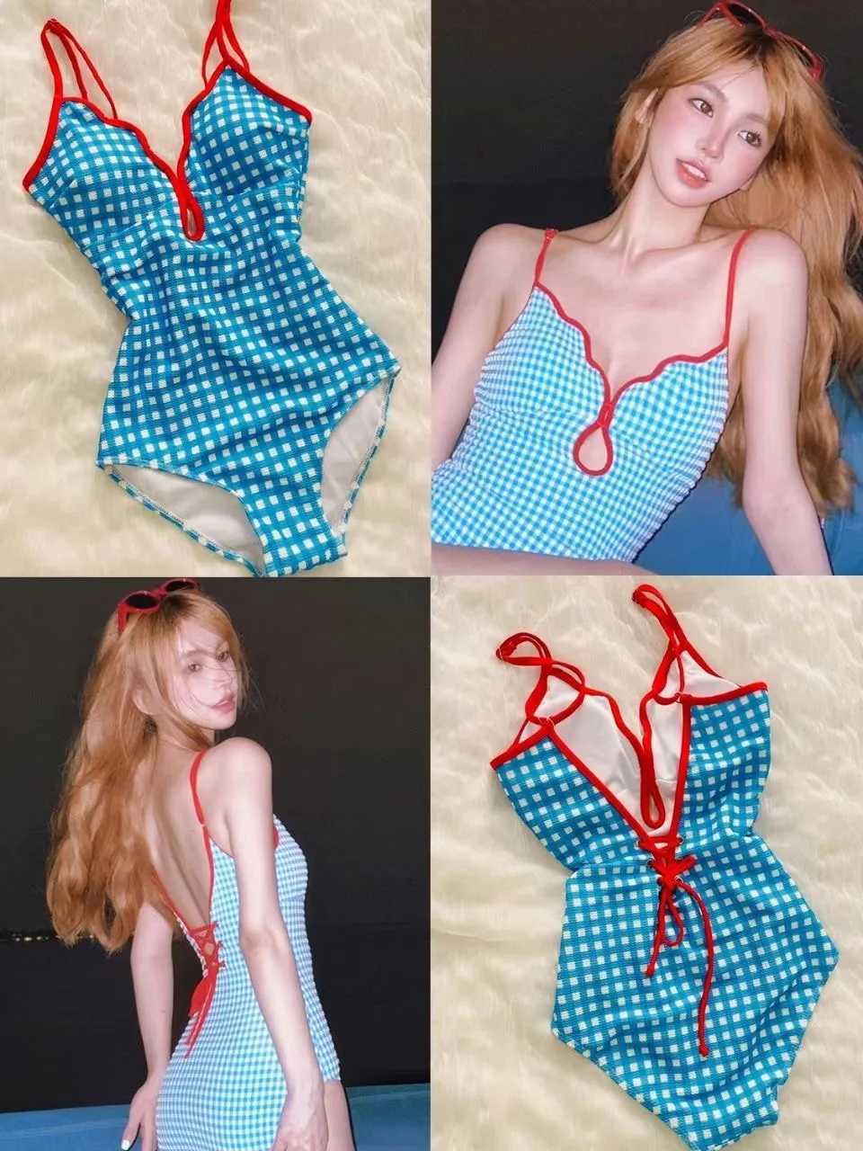 2024 Young Girls Pure Retro One-piece Beachwear Womens Swimsuit INS Sty Korean Sty Hot Spring Sexy Beach BikiniXJ240108