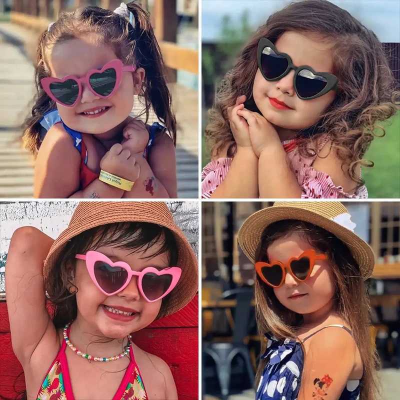 2024 New Childrens Fashion Color Special Heart shaped Sunglasses UV400 Outdoor Cute Protective Sunglasses for Boys and Girls Childrens Sunglasses W250