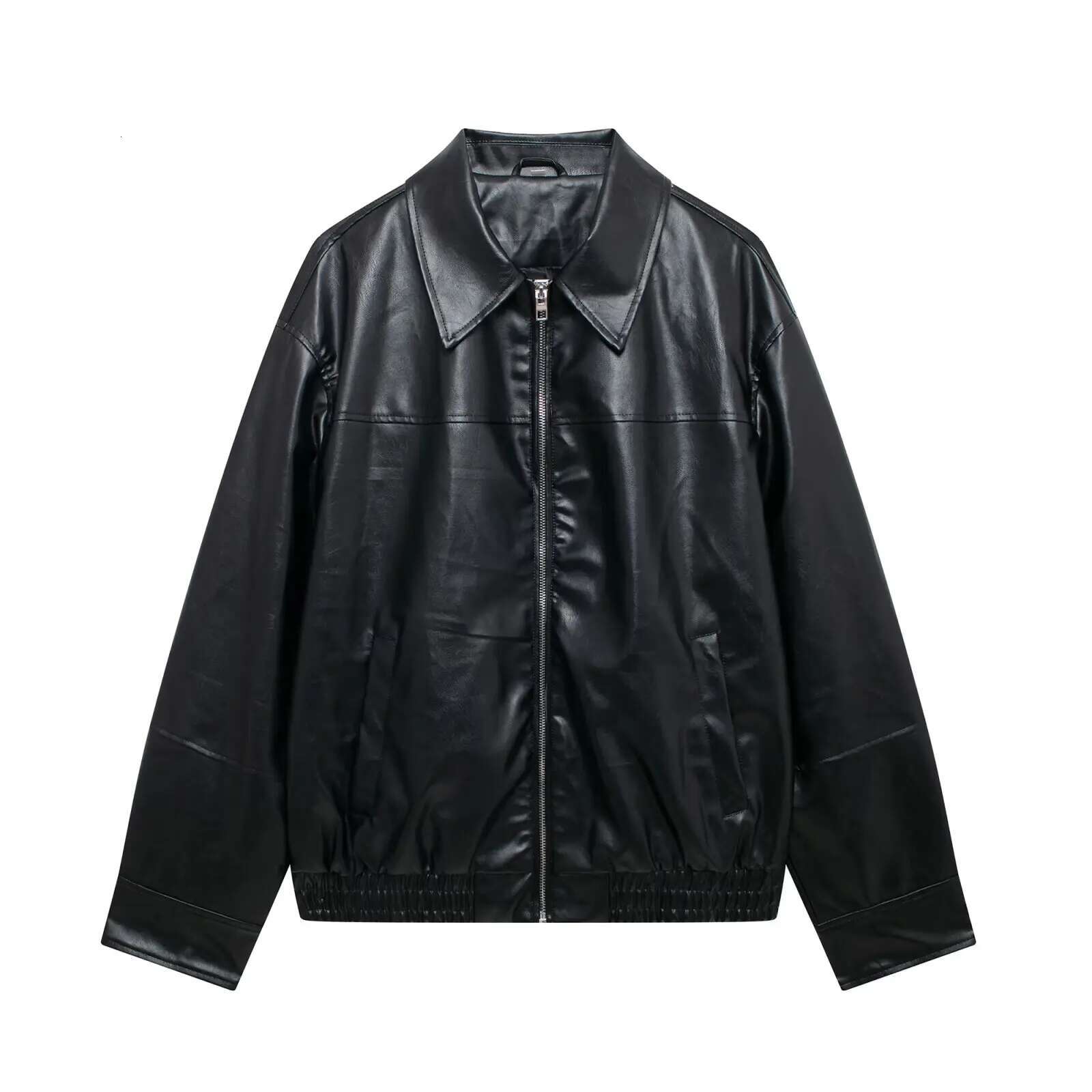 Fashionable And Versatile Loose Lapel Zipper Imitation Pilot Coat Women's Autumn New PU Leather Jacket