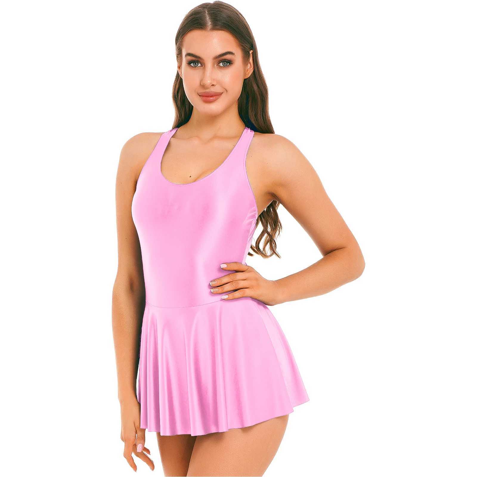 Womens Swimsuit U Neck otard Dres Sportswear Swimwear Glossy Tank Dr One-Piece Sev Yoga Balt Dance CostumeXJ240108
