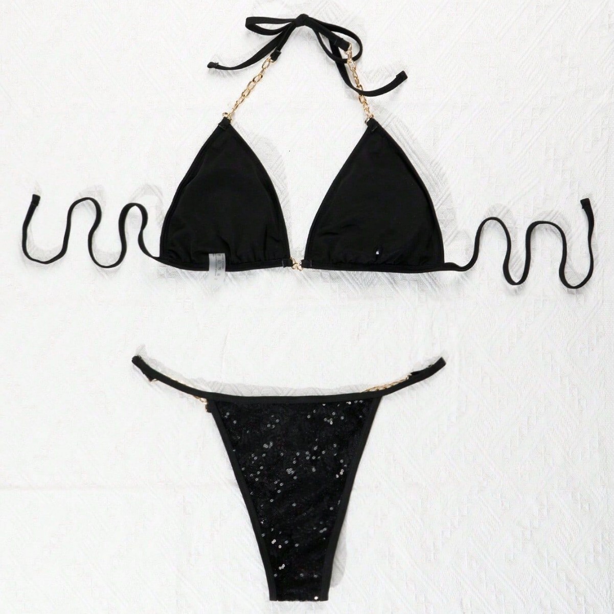 2025 New Sexy Set Metal Chain Bikini Designer Trendy Beach Swimsuit