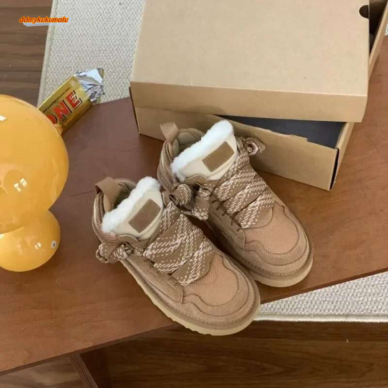 Women's Cotton Shoes Winter Classics Lace Up Suede Wool Warm Snow Ladies Comfortable Fur Thick Sole Ankl Boots Botas Mujer ddmykukumalu