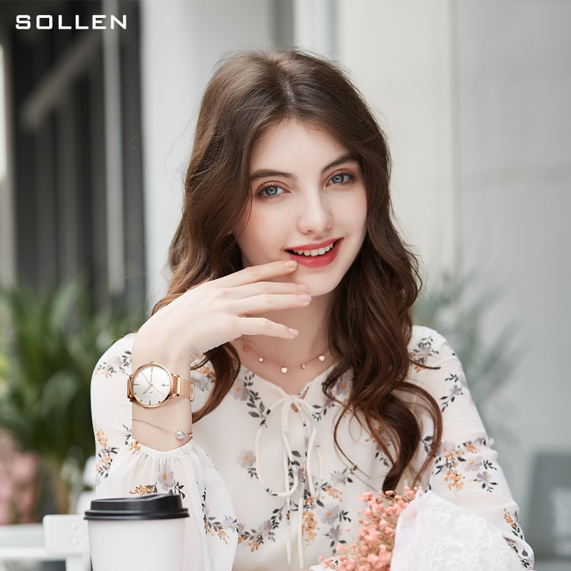 Fashionable SOLLEN Ladies' Watch with Mechanical Movement and Water Resistance