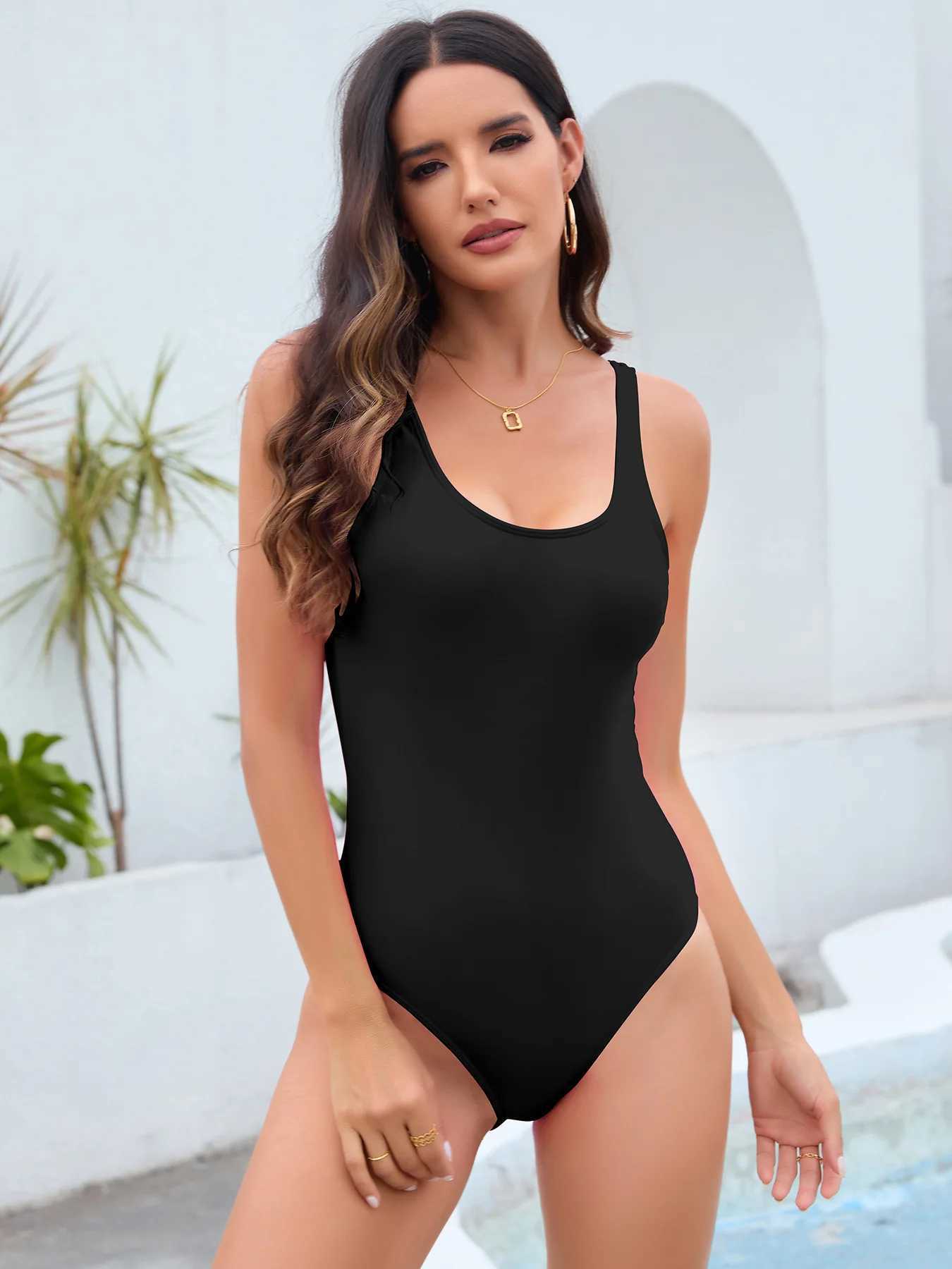 2024U collar one-piece foreign trade swimsuit womens nylon ss jumpsuit sexy swimsuit bikiniXJ240108