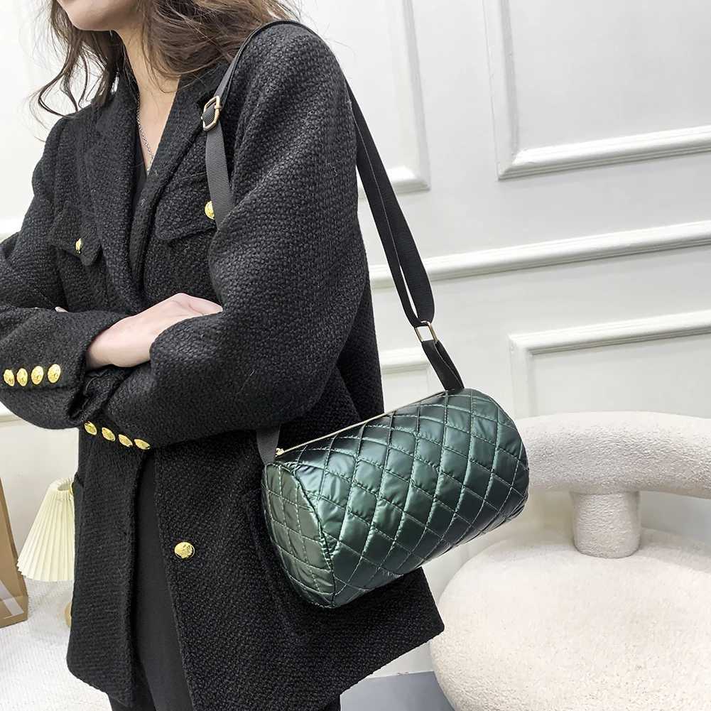 New Fi Cylindrical Crossbody Bags for Women Casual Cott Padded Lattice Bucket Messenger Bags Small Ladies Shoulder BagsXJ250108