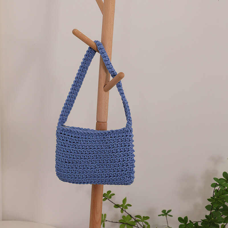 Versatile One Shoulder Cotton Thread New Small Fresh Square Underarm Grass Woven Bag Solid Color Commuter Handbag For Women