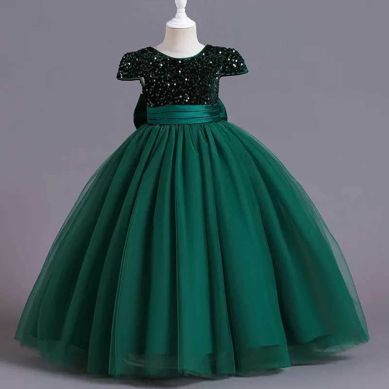Fashion Solid Girls Sequin Dress Lace Long Sleeve Kids Dresses for Girls Spring Autumn Children Girls Par Dresses 3-12 YearsXJ250108