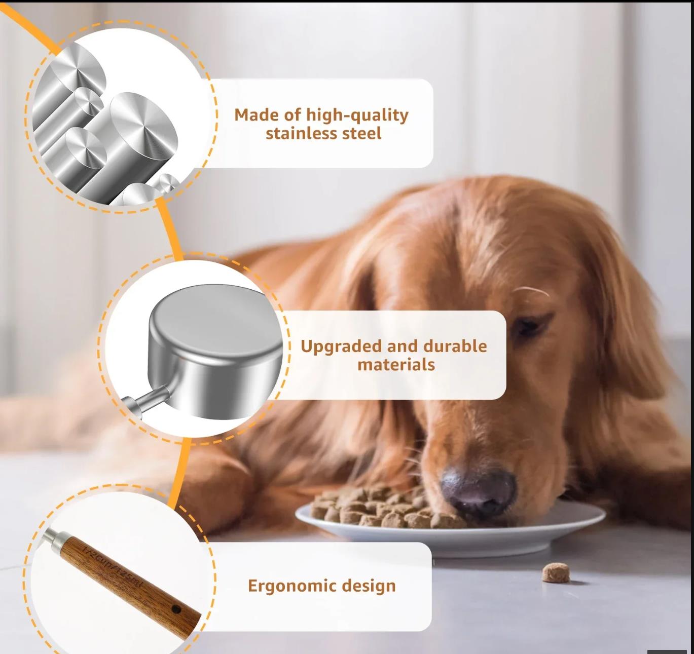 Dog Cat Food Scoop Stainless Steel Pet Food Measuring Cup with Handle Dishwasher for Dog Cat Pet Rice Flour Soybean