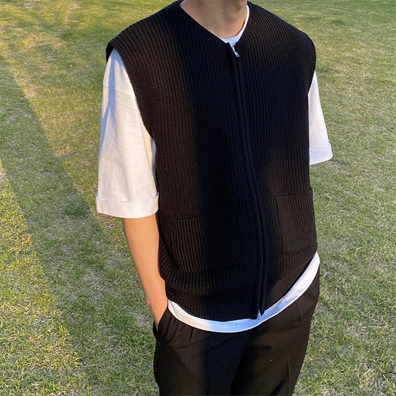 Mens Knitted Sleeveless Zipper Sweater Casual Clothing Waistcoat Port Style Leisure Pullover Spring Retro Knitwear 250107