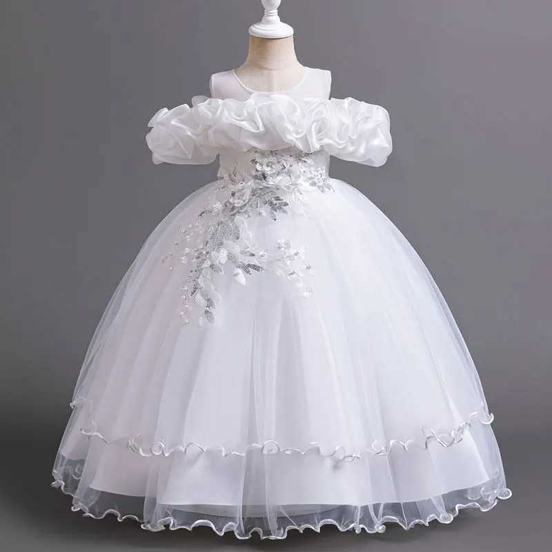 Fashion Flower Girl Dresses for Weddings Short Sleeve Lace Bridesmaid Dresses Summer Children Girls Par Dresses 3-14 YearsXJ250108