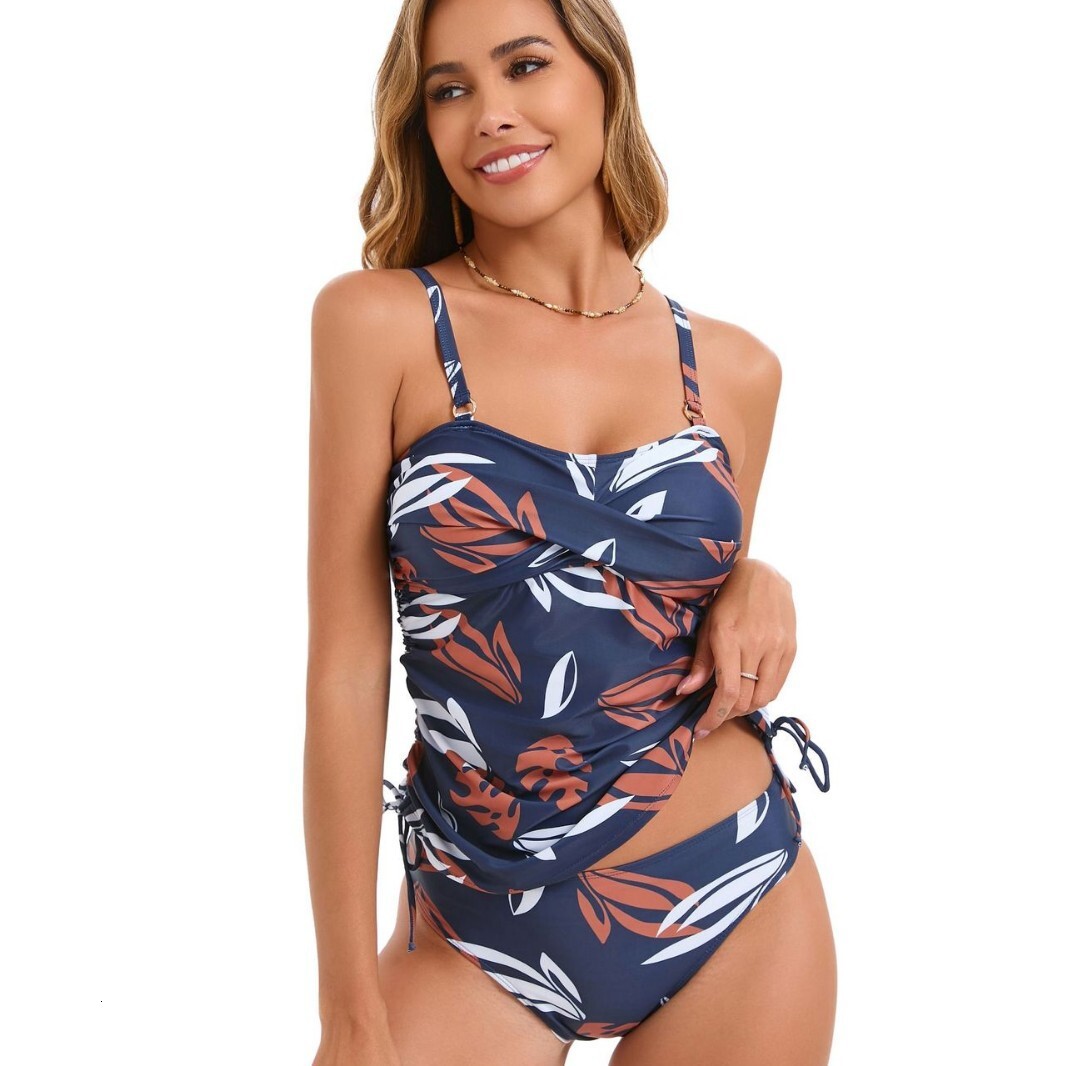 2025 sexy vest triangle pants hurdle vest conservative print split swimsuit designer trendy beach swimsuit