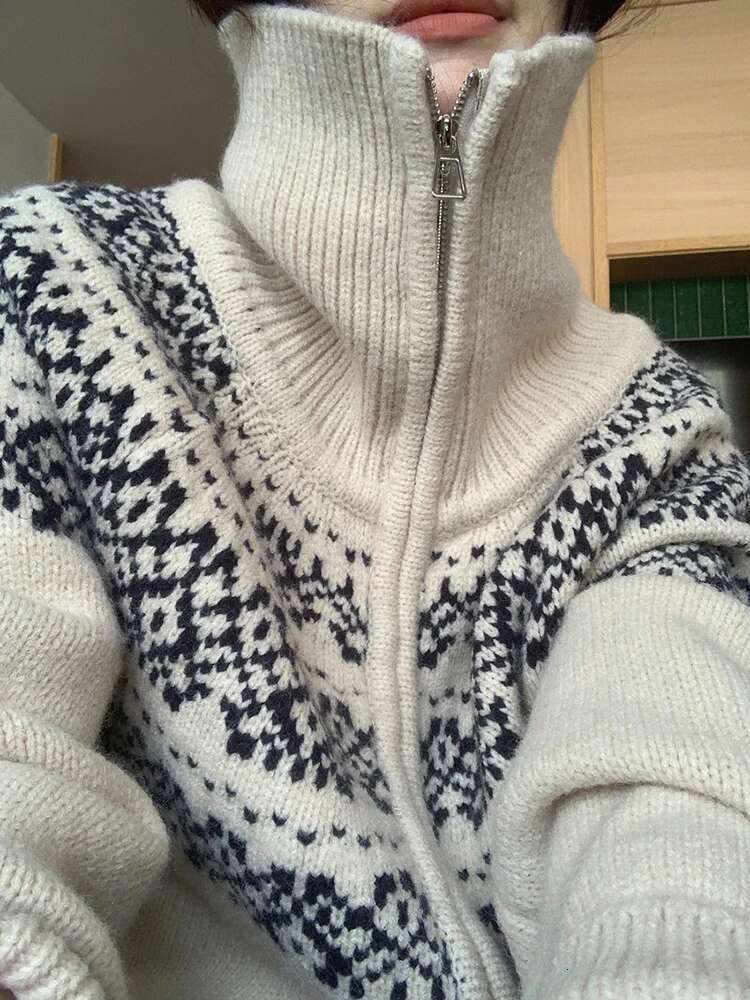 Vintage Womens Cardigans Casual Long Sleeve Chunky Fall Winter Button Down Fair Isle Cardigan Sweaters Zipper Knit Tops