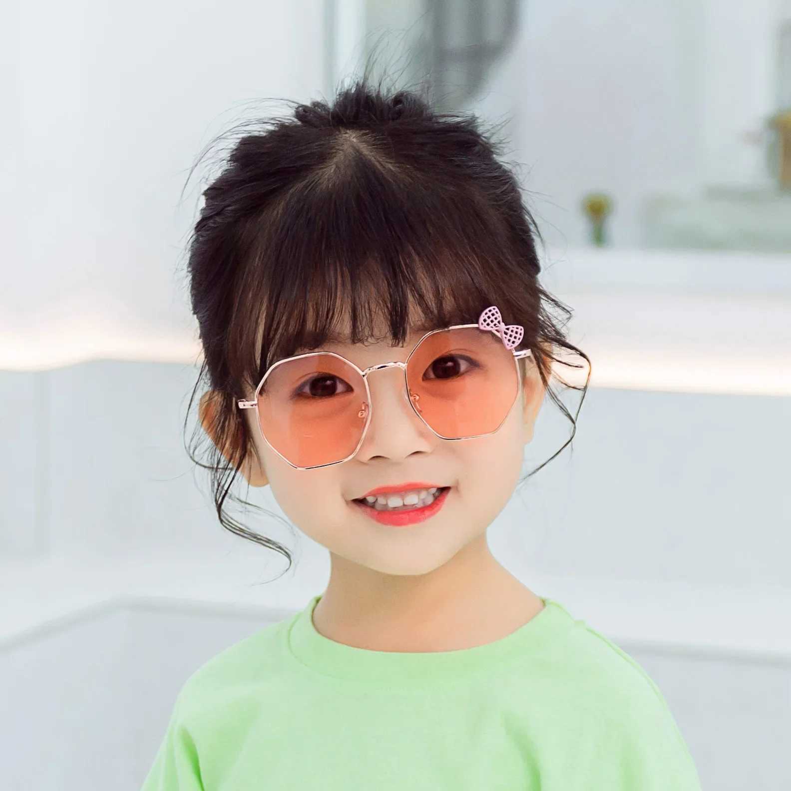 Fashion Boys and Girls Bow Metal Sunglasses B010 Polygonal Trend Childrens Sunglasses Outdoor UV400 Glasses W250109