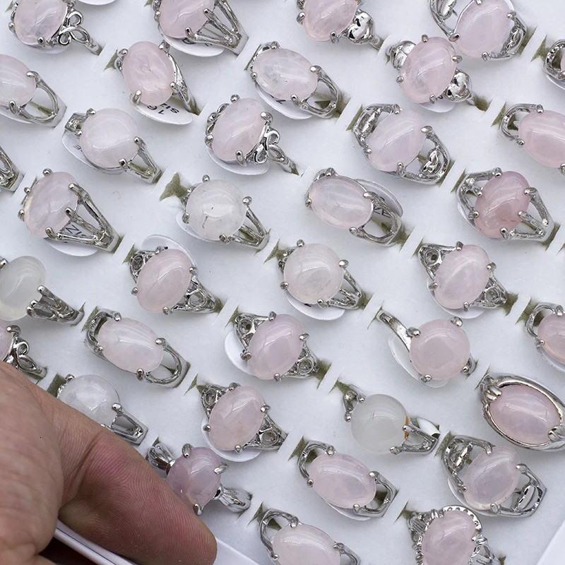 Vintage Natural Rose Pink Quartz Ring for Women Geometric Crystal Engagement Rings Set Female Gift Fine Jewelry 25Pcs/lot 250106