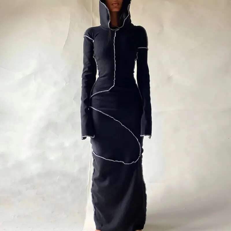 Dulzura Women 2024 Autumn Winter Fashion Sleeve Streetwear Bodycon Black Long Dress Wholesale Items For Business