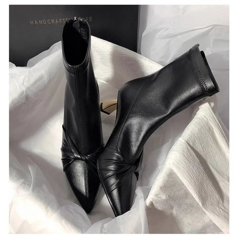 er Women Slim Ankle Boots Fashion Elegant Pointed Toe Shoes High Heel Womens Morder Short Booties 250106