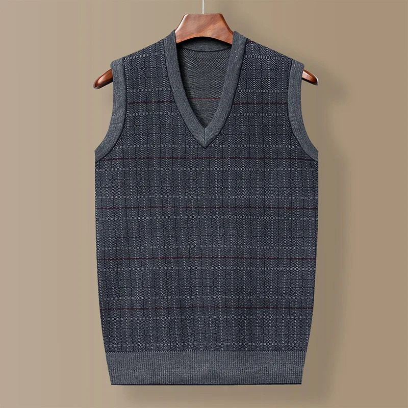 Mens Thickened Casual Sweater Tank Top Autumn and Winter Warm Vneck 250107