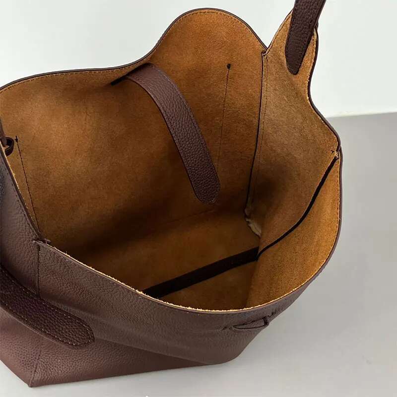 Cowhide Bucket Bag Soft Genuine Leather Design Casual Large Capacity Tote Women High End Hobo Handbag Shoulder Lady