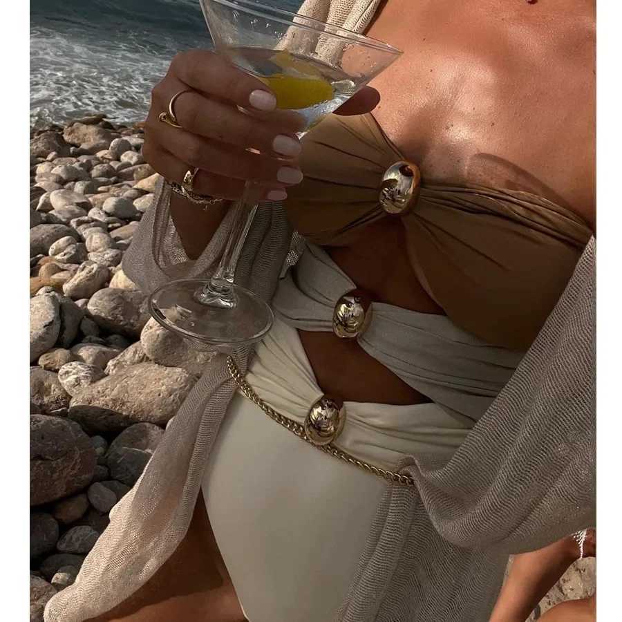 Hollowen One Piece Swimsuit With Cover Up Sexy Swimwear Women Off Shoulder Swim Suits Patchwork Bathsuit Belt Bodysuit BeachwearXJ240108