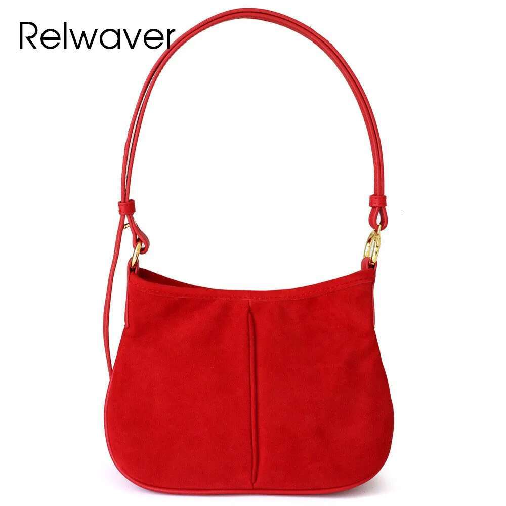 Relwaver Bucket Genuine Leather Sheep Suede 2025 Spring Red Coffee Fashion Women Shoulder Small Chic Crossbody Bag