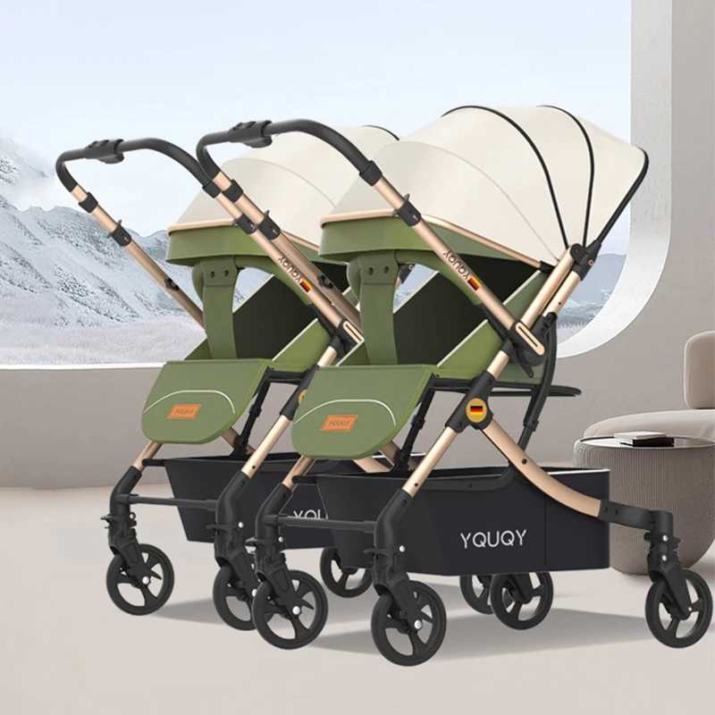 Double baby strollers can be used to sit down and lie down with a detachable combination of high landscape and lightweight one click folding two-way s