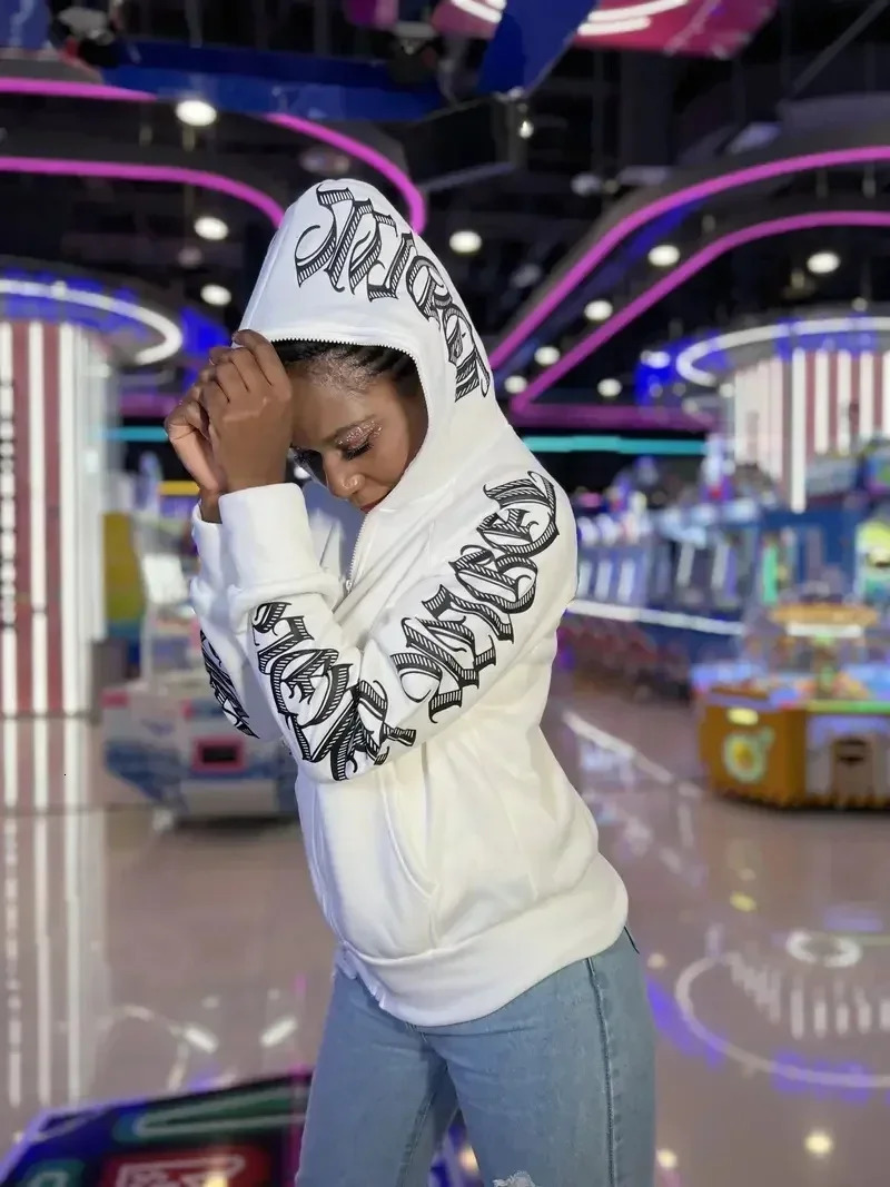 Winter Letter Printed Zip Up Hoodie Streetwear Women Cyber Y2k Jackets Cardigan Gothic Punk Clothes Sweatshirts 250108