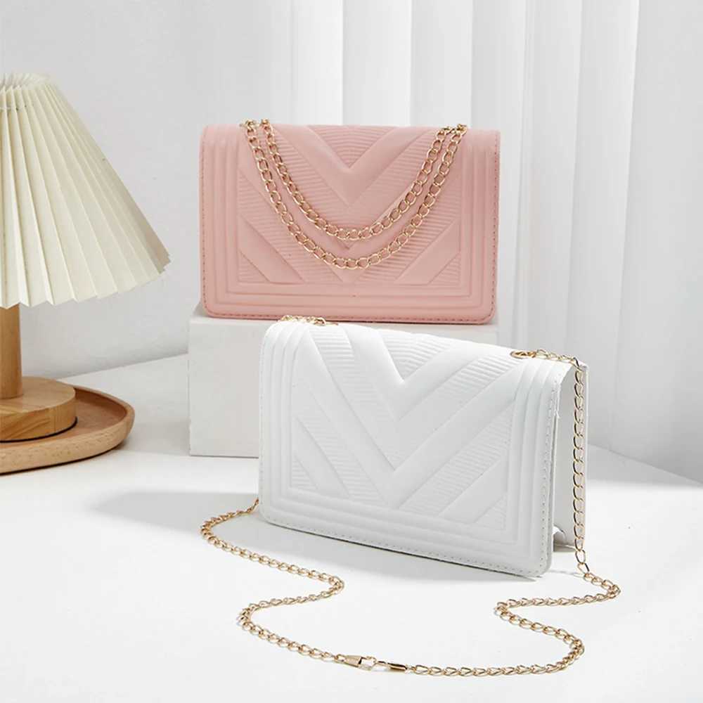 Womens PU Leather Crossbody Bags V-Shape Pattern Adjustable Chain Shoulder Bags Fi Handbag Female Solid Color Square BagXJ250108