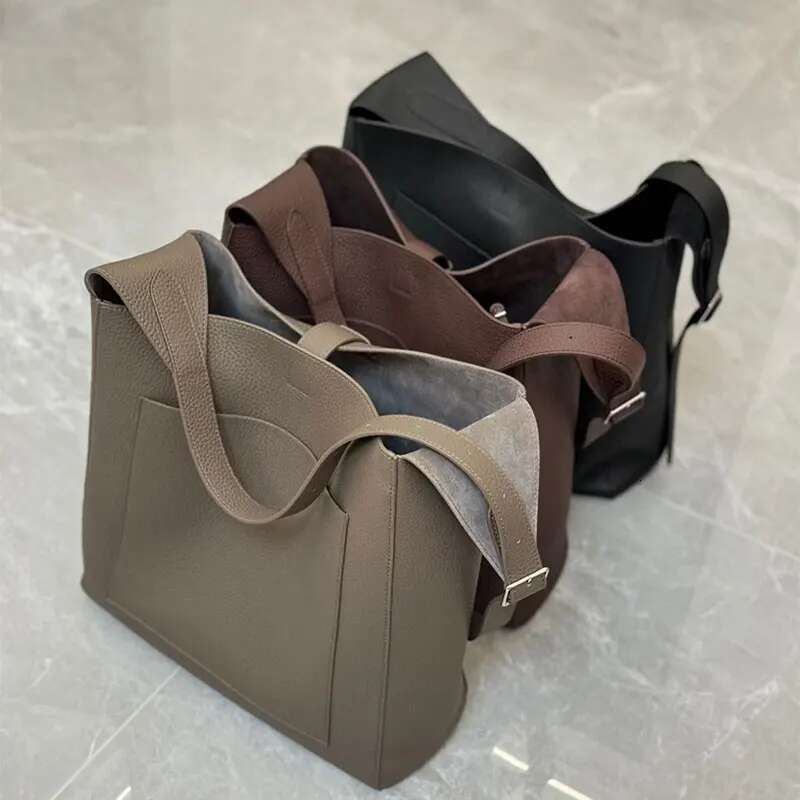 Cowhide Bucket Bag Soft Genuine Leather Design Casual Large Capacity Tote Women High End Hobo Handbag Shoulder Lady