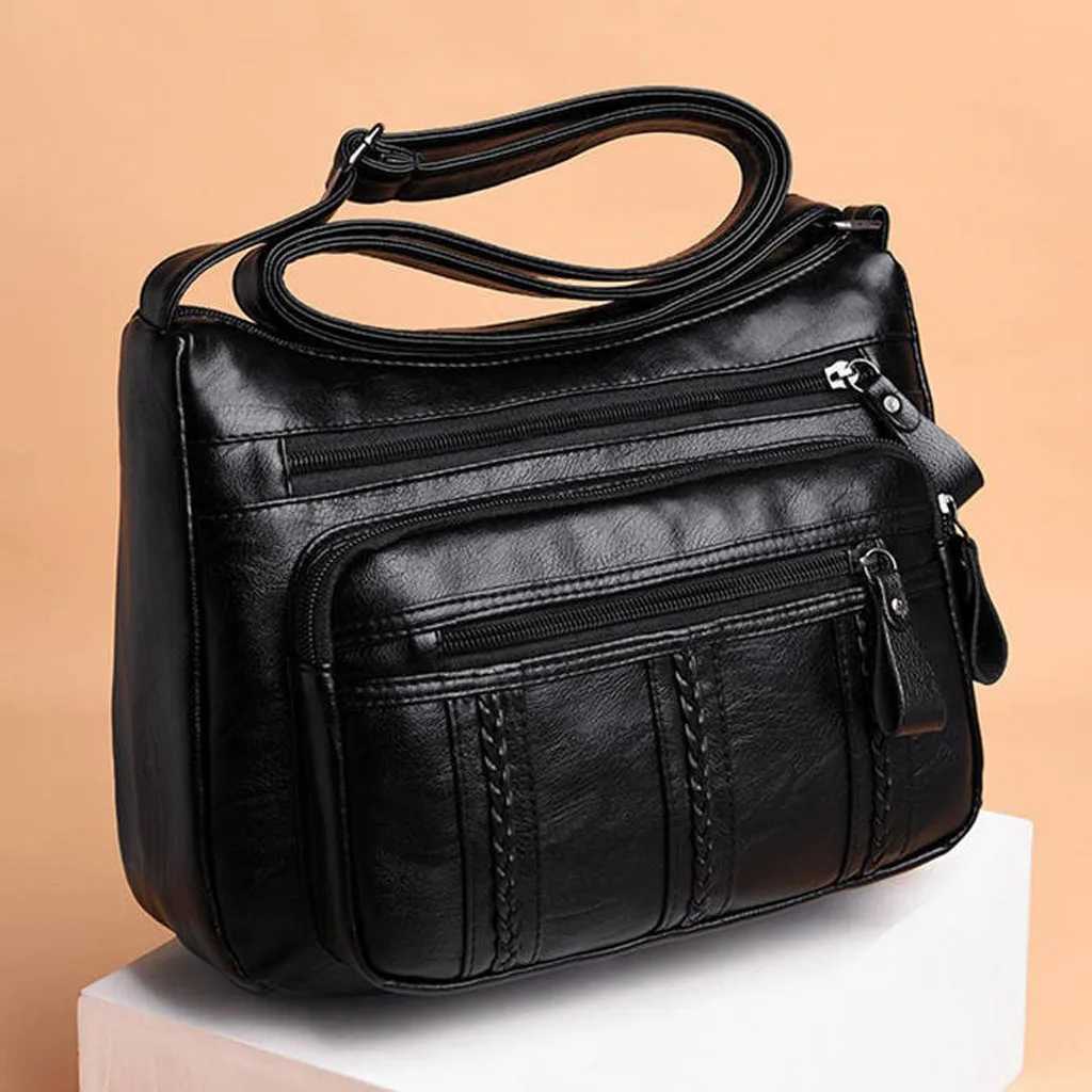 Fi Black Shoulder Bags For Women Pu Leather Soild Color Crossbody Messenger Bag Purse Female Mama HandbagsXJ250108