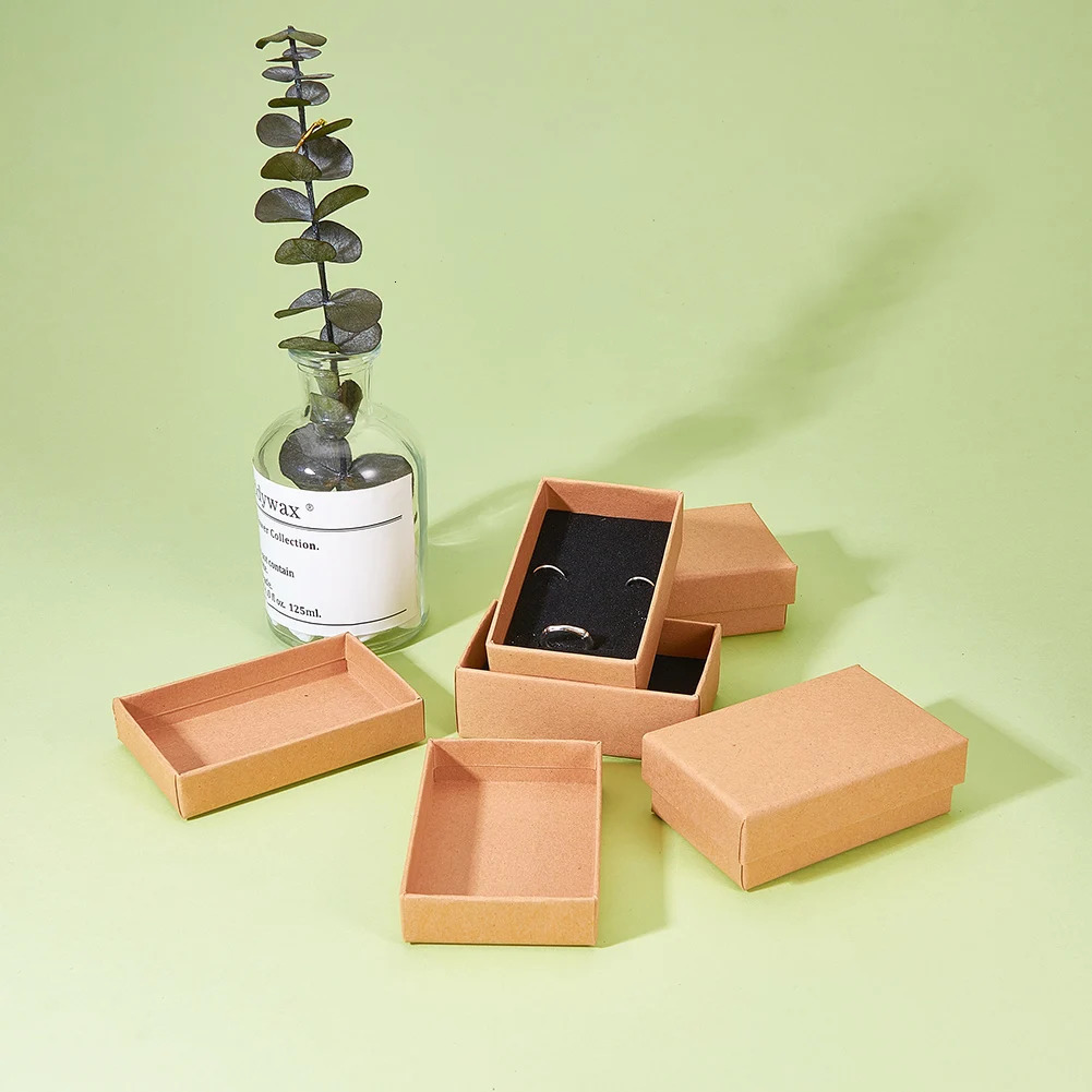 24Pcs Rectangle Cardboard Paper Jewelry Set Boxes for Jewelry Gift Necklace Rings Display and Packaging Inside with Black Sponge 250106