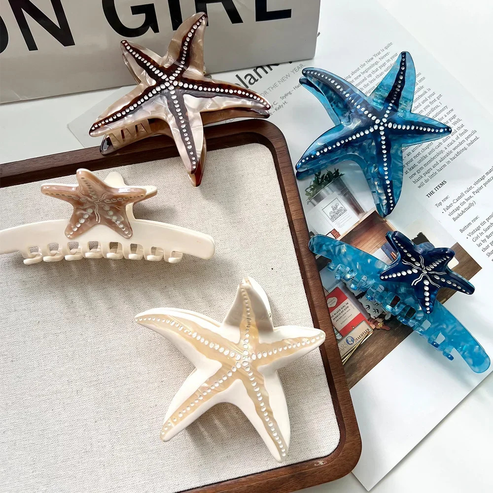DuoShang Summer Ocean Series Starfish Hair Claw Acetate Claw Clips Spliced Starfish Crab Hair Clips for Women Hair Accessories 250103