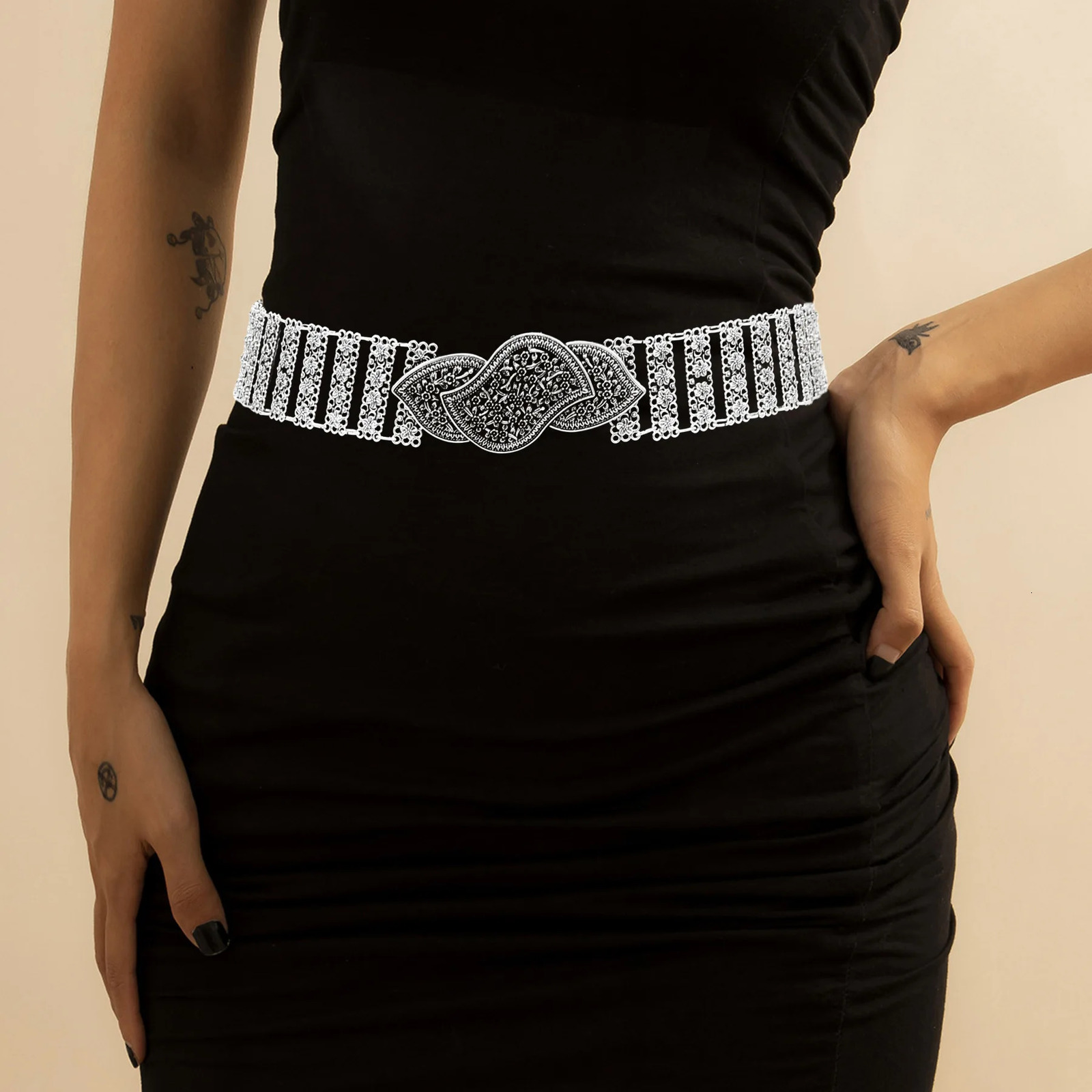 Vintage Silvery Hollow Flower Metal Waist Belly Chains Thai Malaysian Ethnic Clothing Beach Party Belts Body Jewelry Accessories 250107