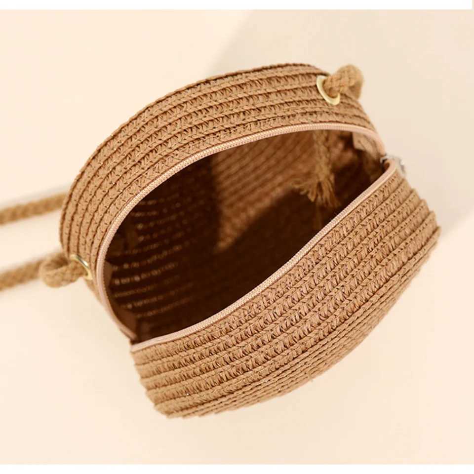 Summer Round Str Shoulder Bags Handmade Woven Crossbody Bag Purse New Trendy Beach Bag Daily Messenger Phe HandbagXJ250108