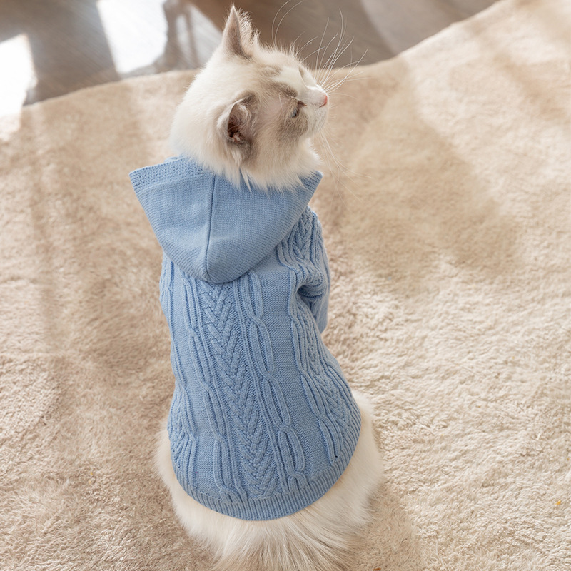 Pet cat sweater clothes hooded knitted sweater autumn and winter adult cat and kitten warm pet clothes