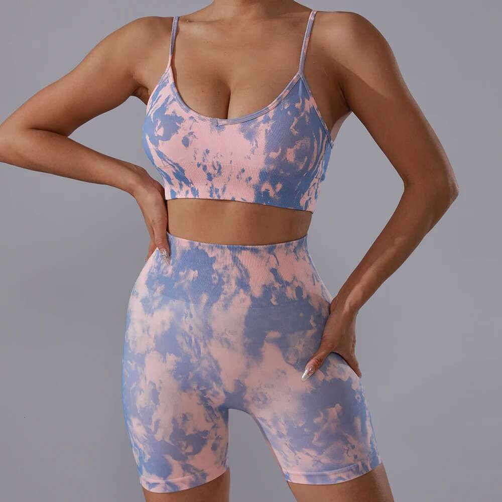 Women's Tracksuit Yoga 2Pc Set Top Push Up Camisole Without Frame Bra Seamless Sports Tights Shorts Fiess Gym Set